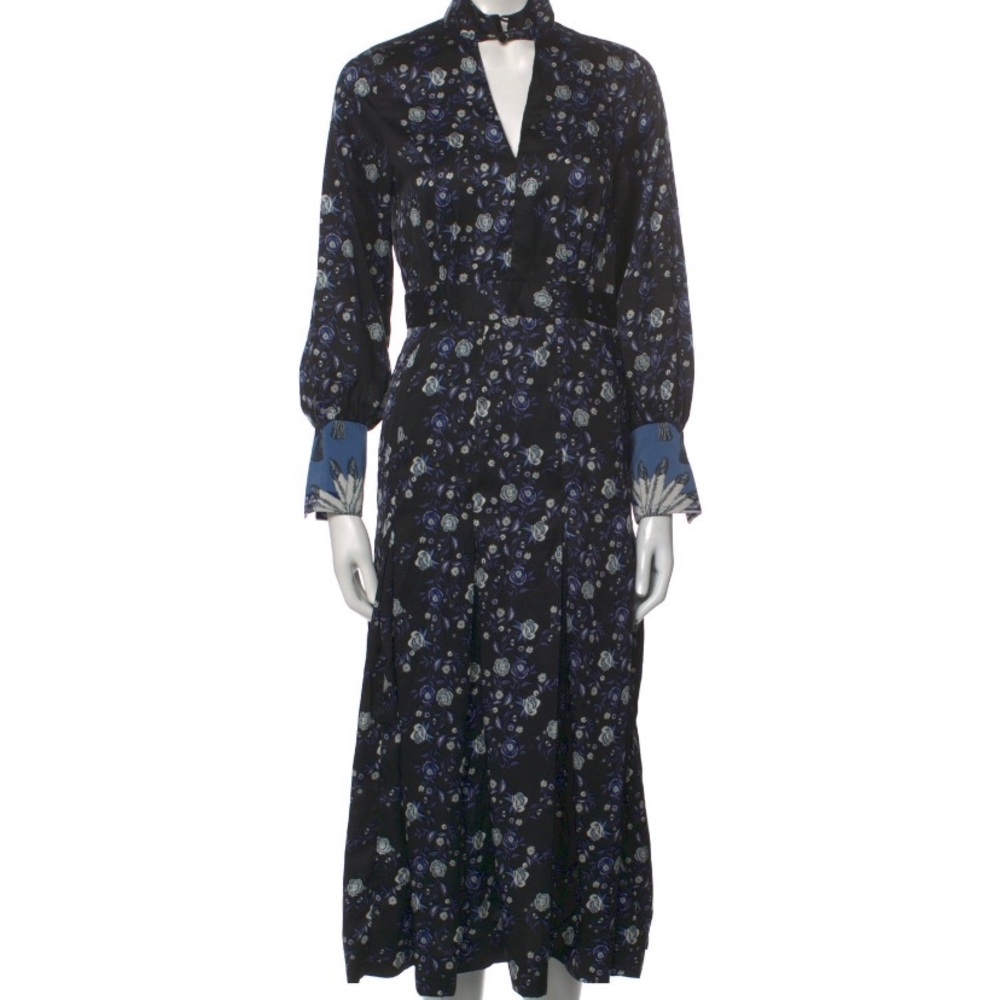Sandro black floral pattern dress long sleeve